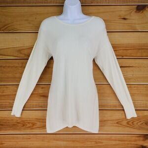 JM Collection Long Sweater Shirt Womens Size S Ivory Zig Zag Rayon Stretch Soft